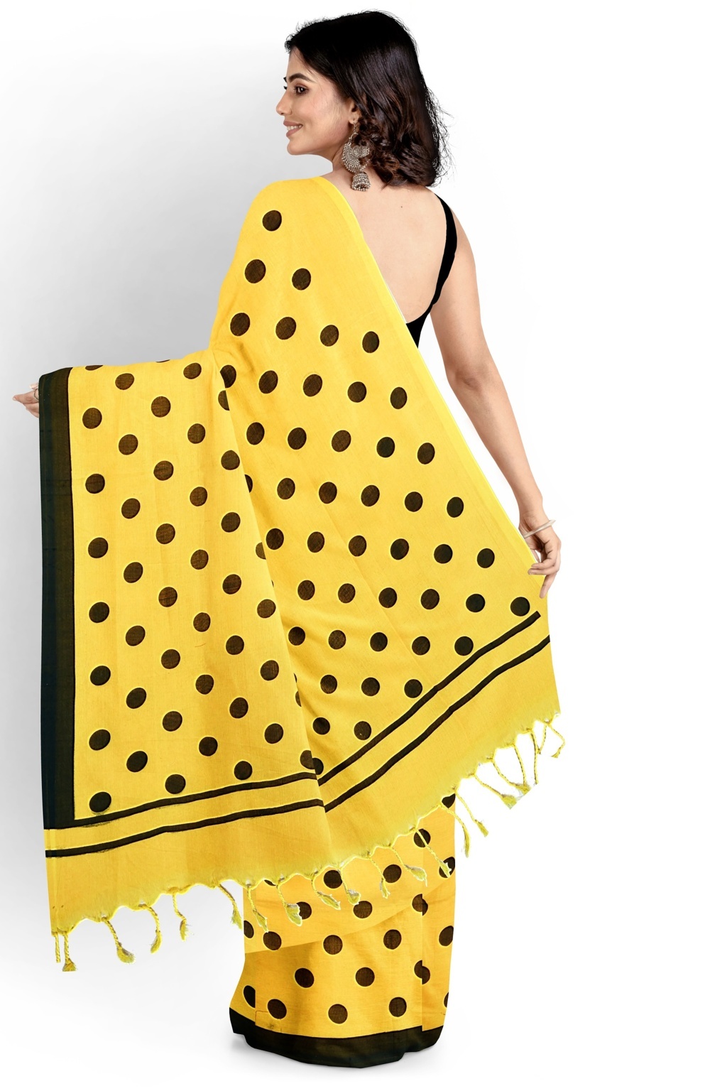 Yellow Pure Cotton Tip Hand Loom Saree (1298)